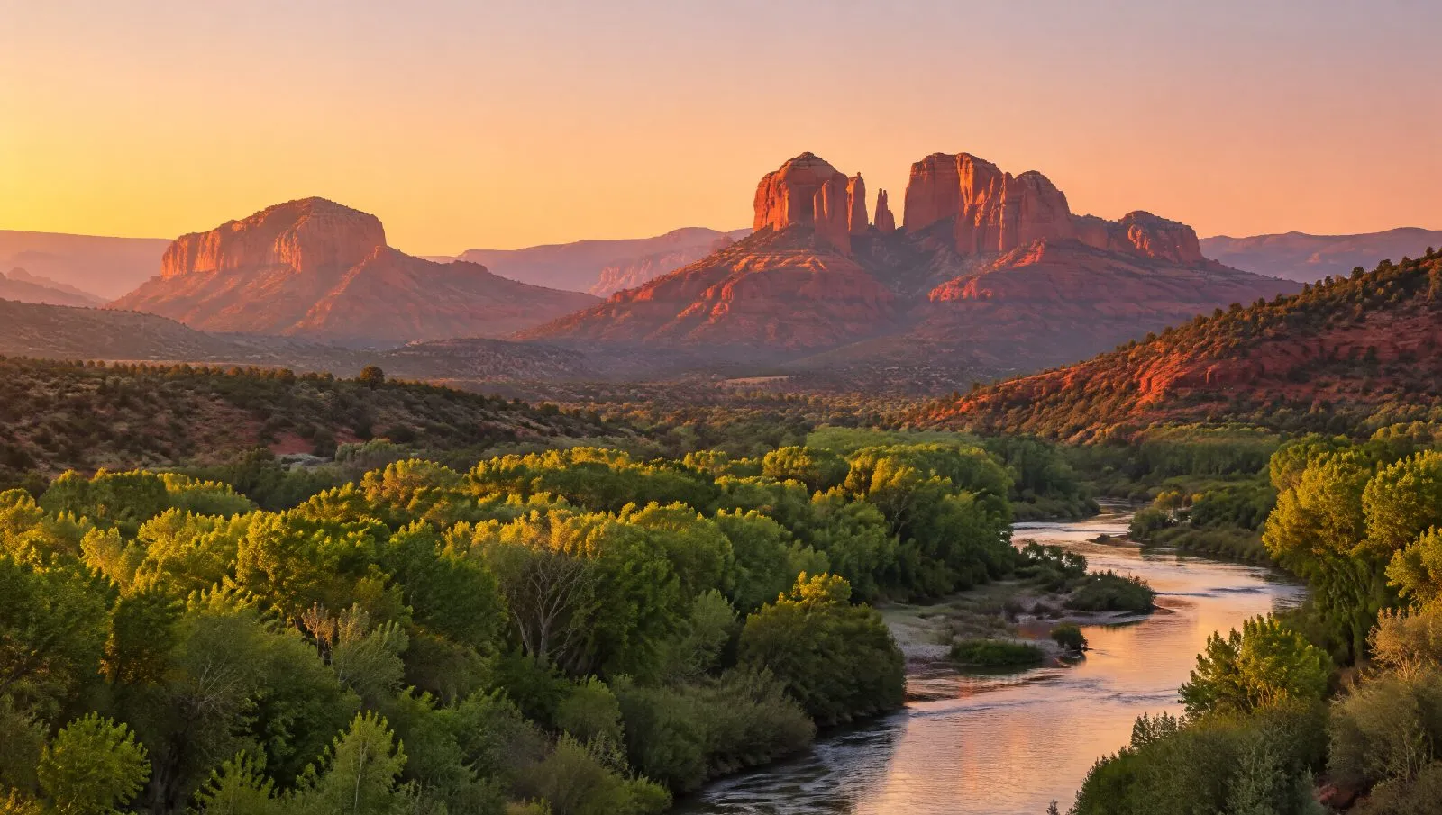 Golden hour over the Verde Valley and Sedona red rocks